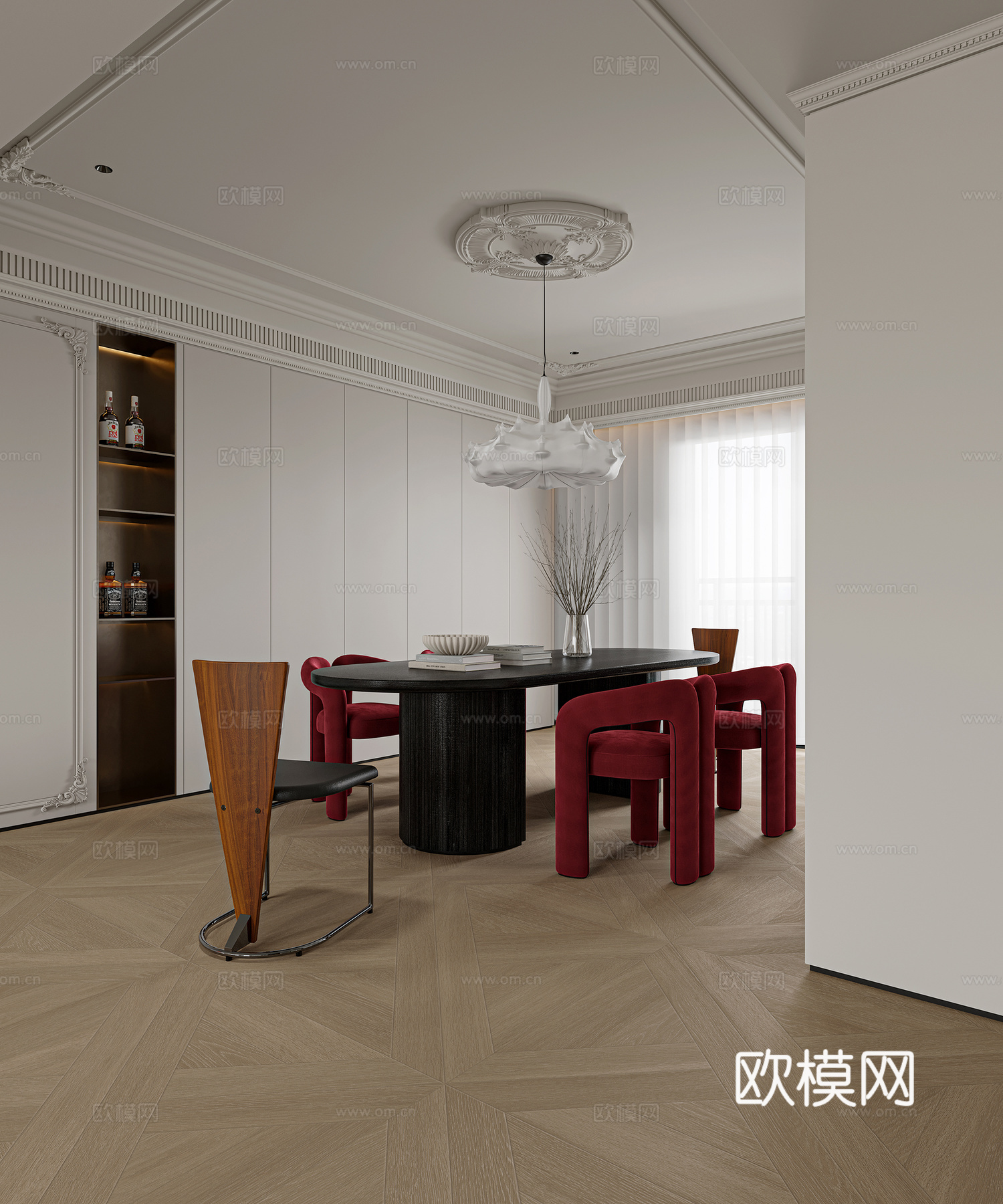 法式现代客餐厅3d模型下载（渲染图5）