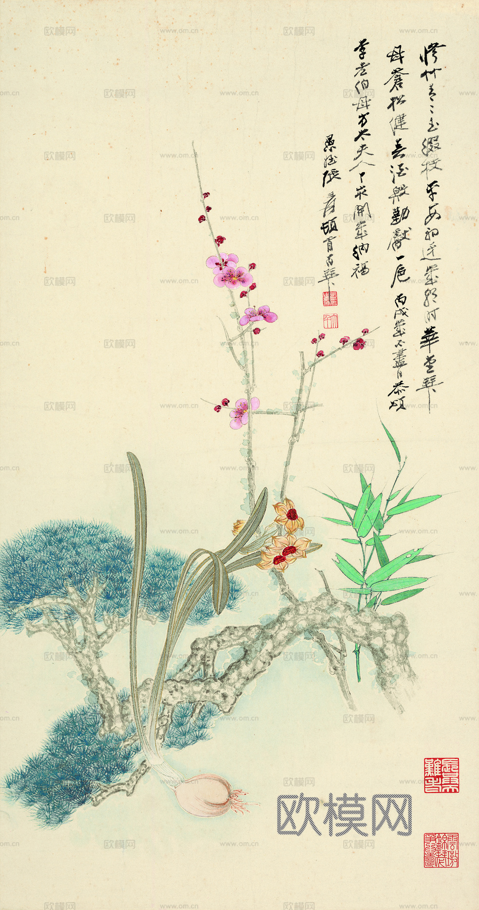 张大千绘画作品，中国近现代水墨画，写意水墨画花纸本