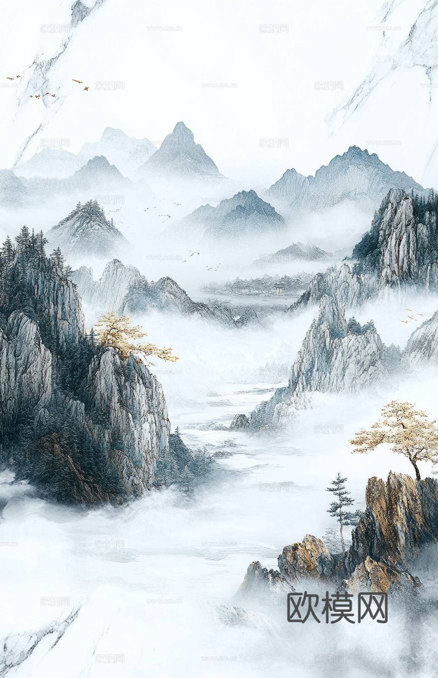 中式轻奢山水大理石 山脉风景大理石贴图