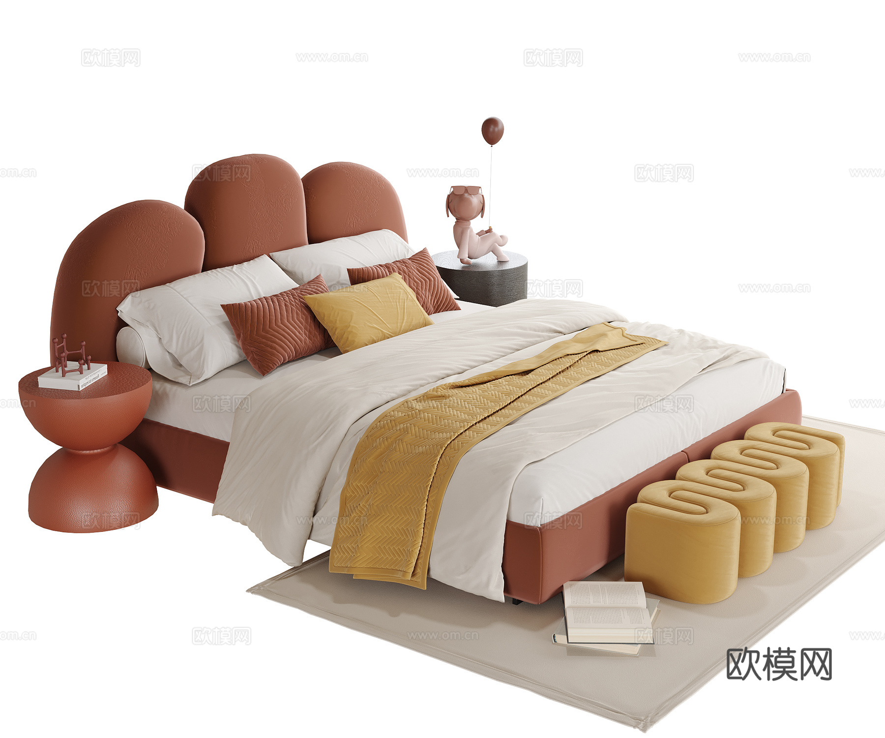 现代儿童床 床尾凳 床头柜su模型