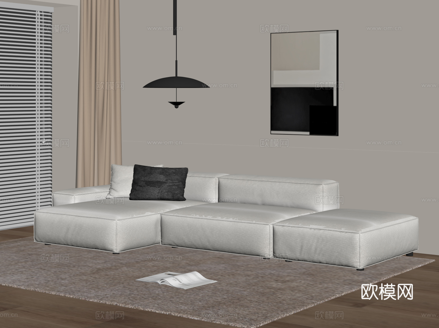 现代多人沙发 布艺休闲沙发su模型