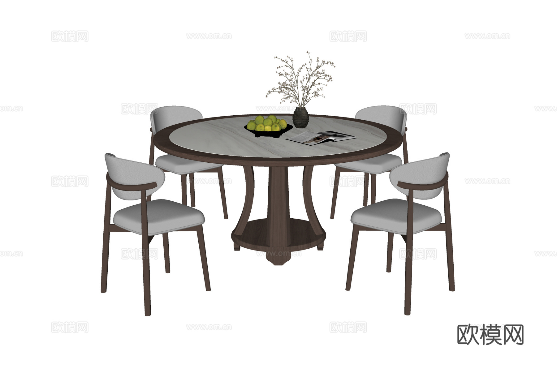 中古风餐桌椅 圆形餐桌su模型