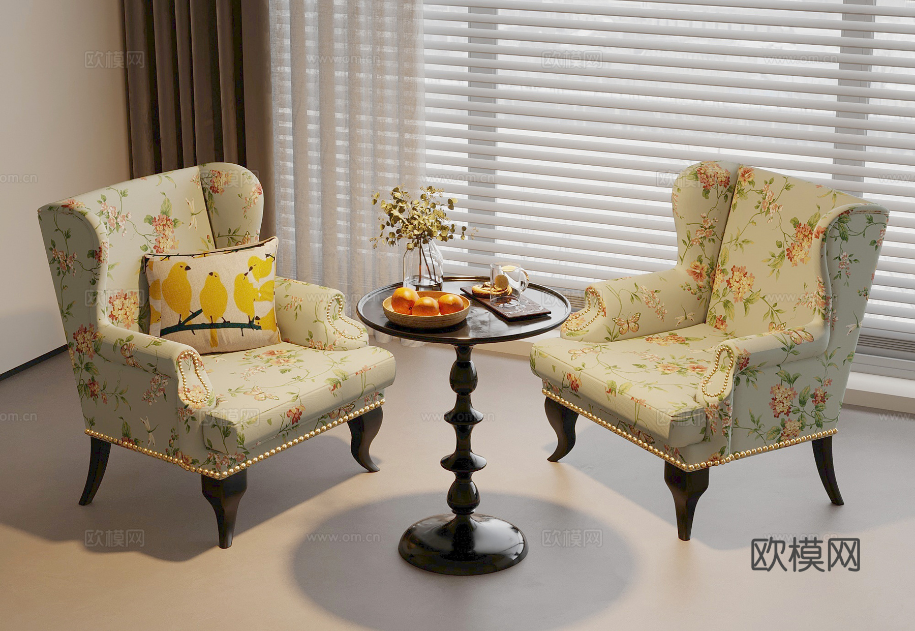 法式复古休闲桌椅 洽谈桌椅su模型