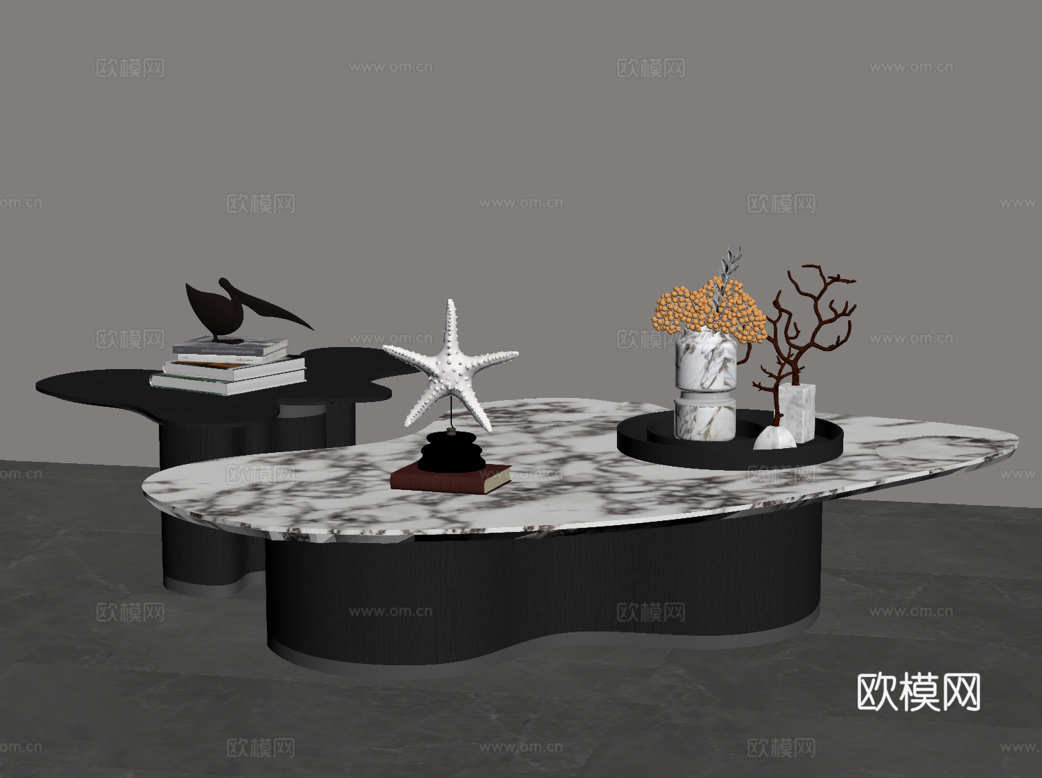 现代意式茶几  大理石茶几 异形茶几su模型
