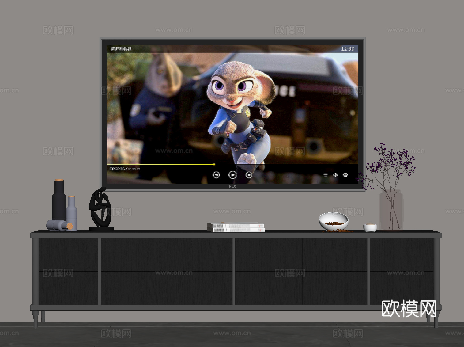现代意式电视柜su模型