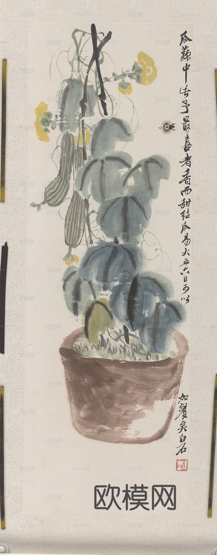 齐白石写意水墨画，近现代水墨画 丝瓜藤