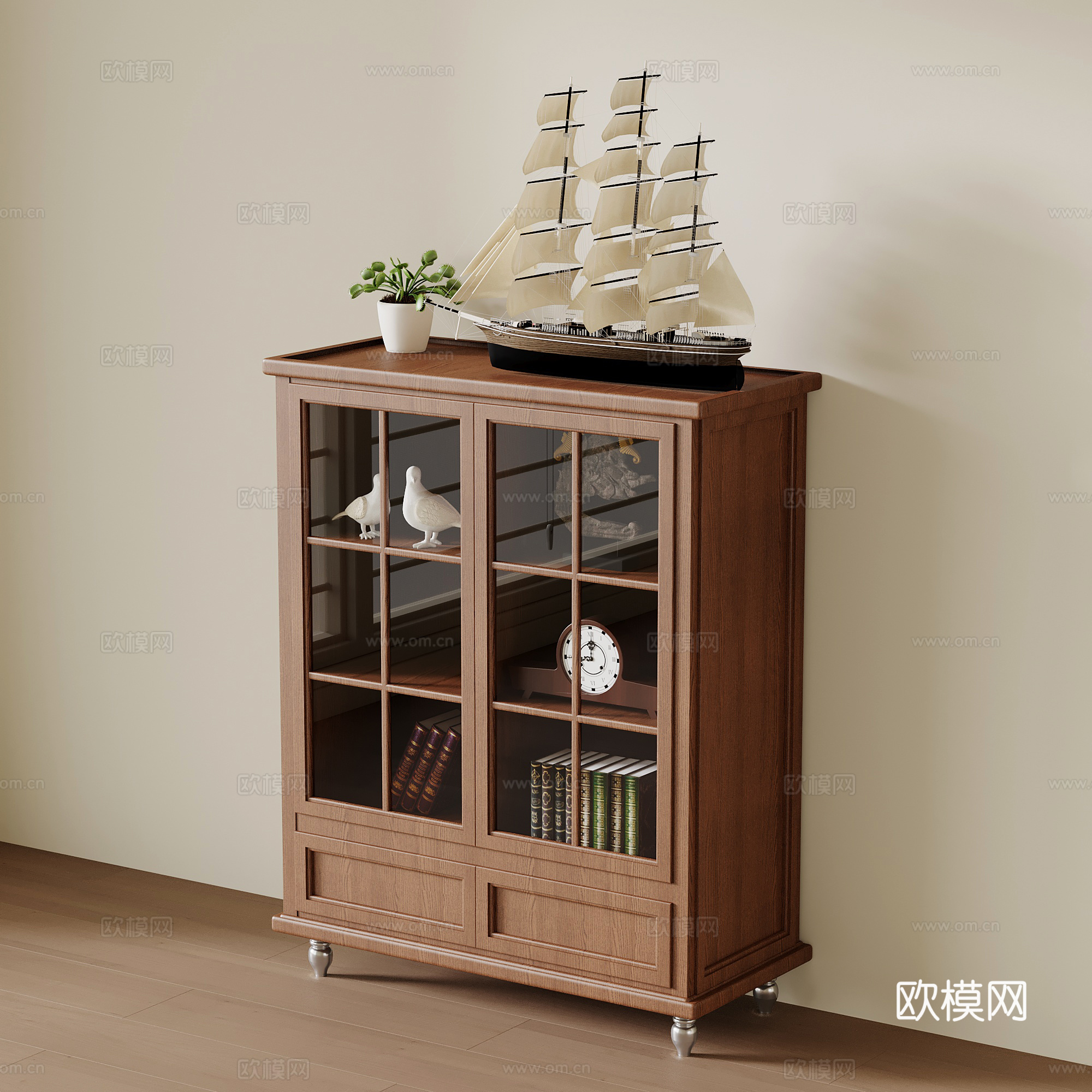 中古风边柜 装饰柜su模型