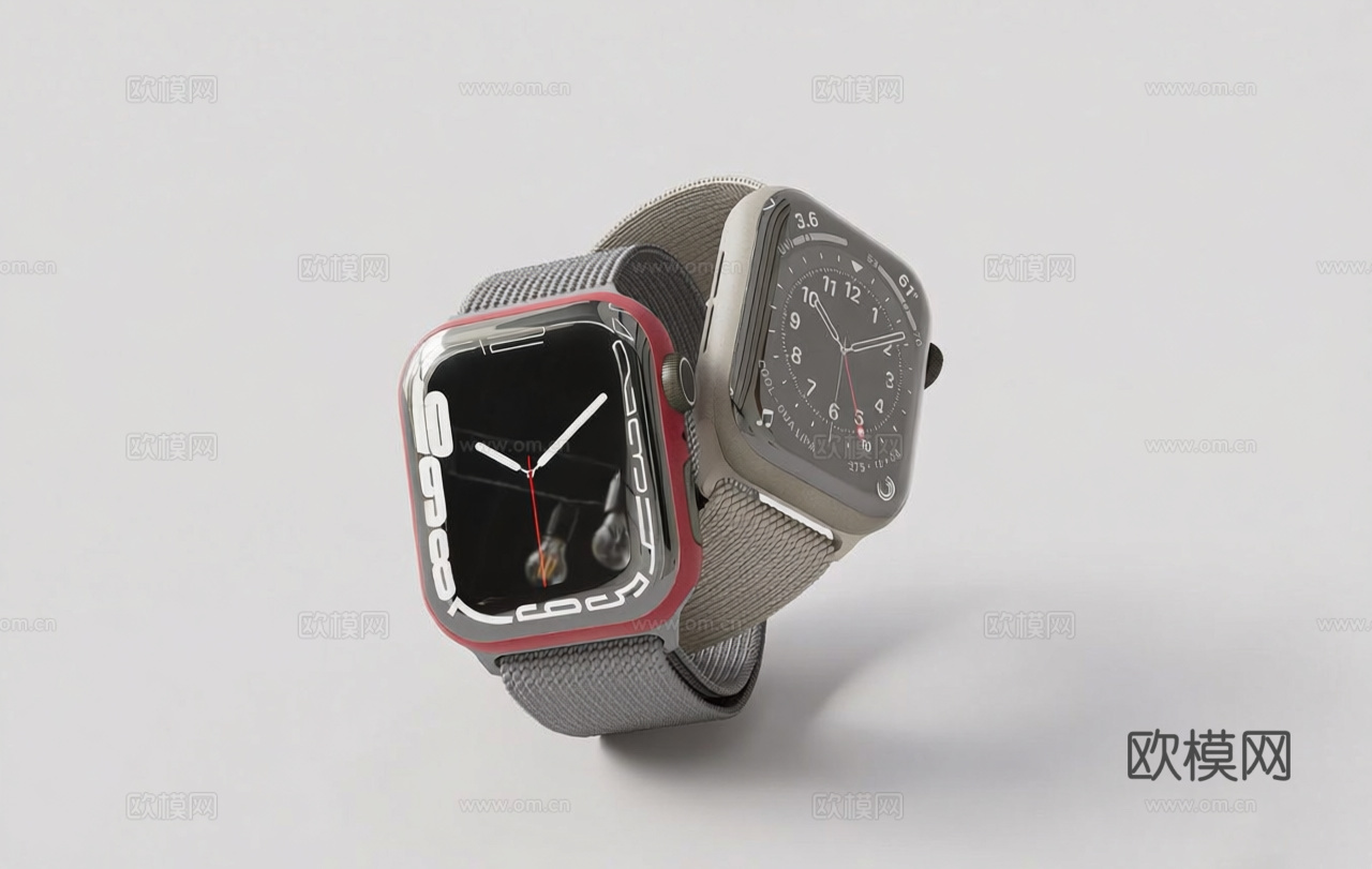 现代方形智能手表 编织表带 apple watch 苹果表su模型