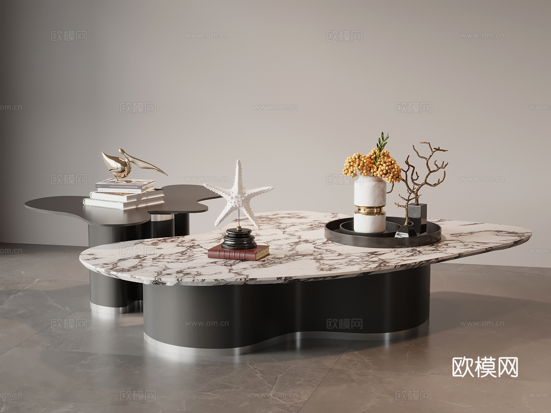 现代意式茶几  大理石茶几 异形茶几su模型