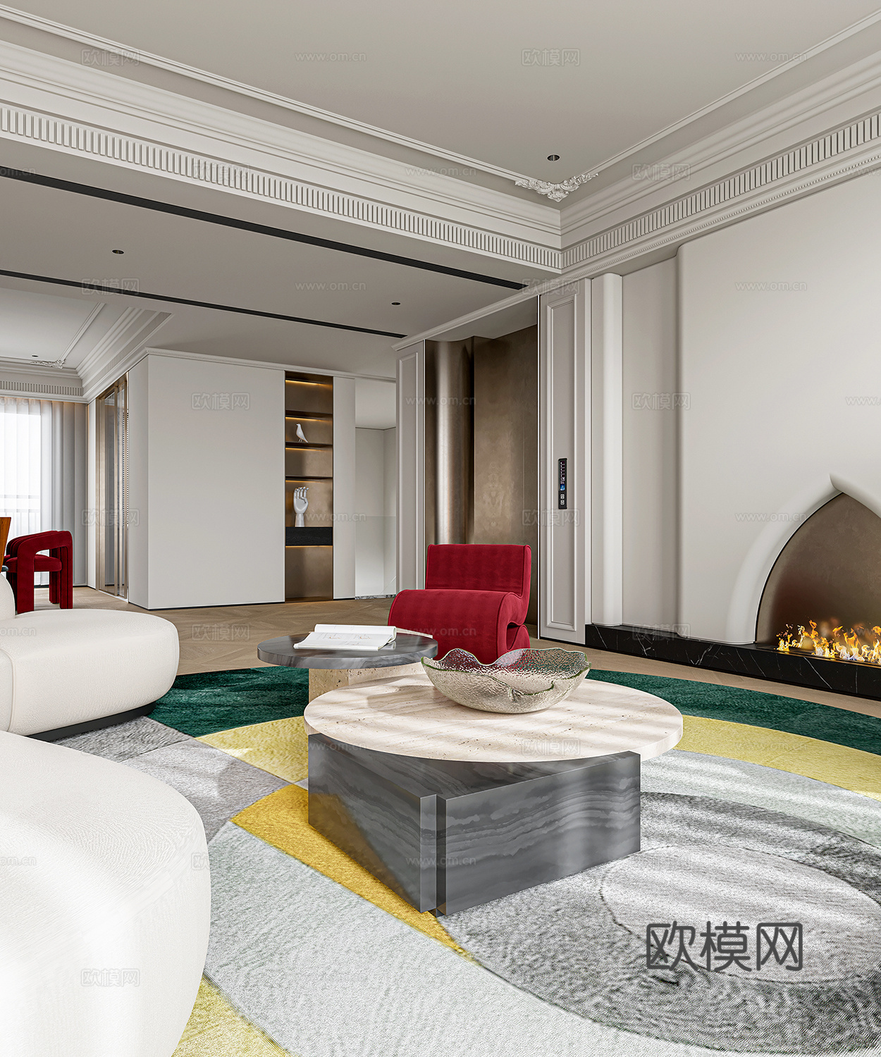 法式现代客餐厅3d模型下载（渲染图1）