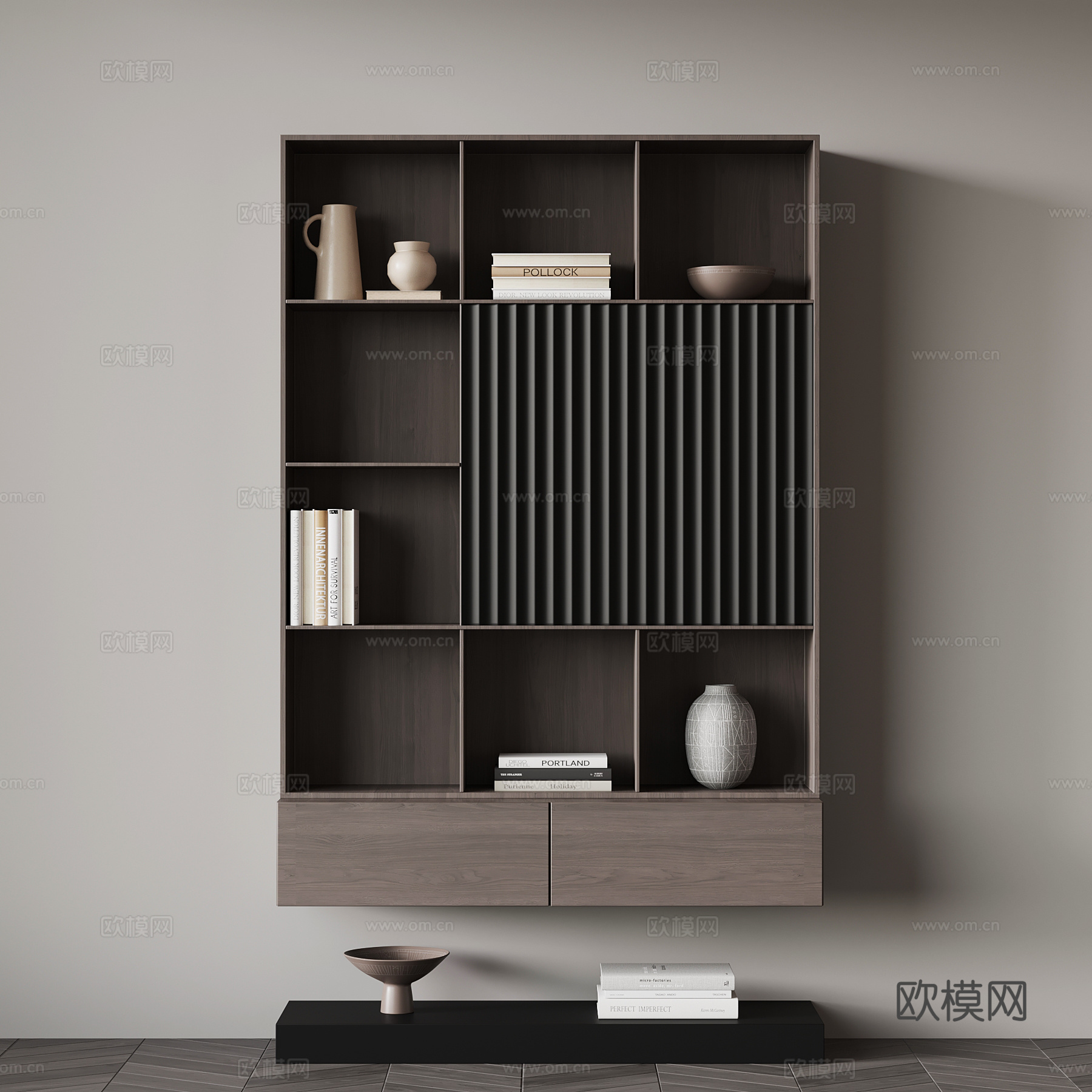 现代意式书柜 置物柜su模型