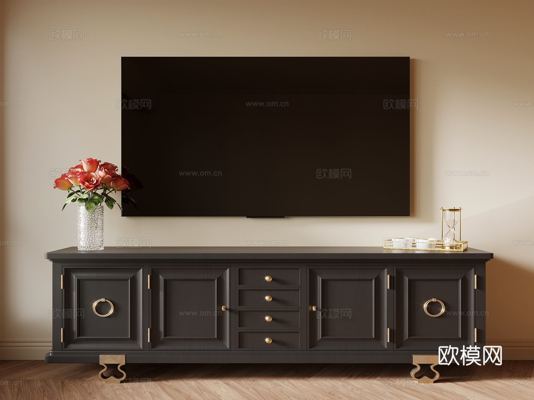 法式复古电视柜 边柜su模型