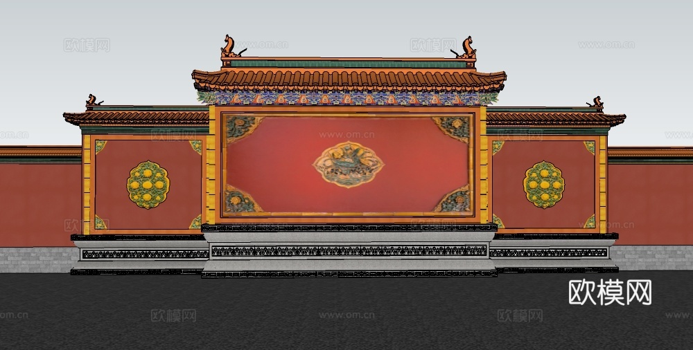 中式景墙su模型