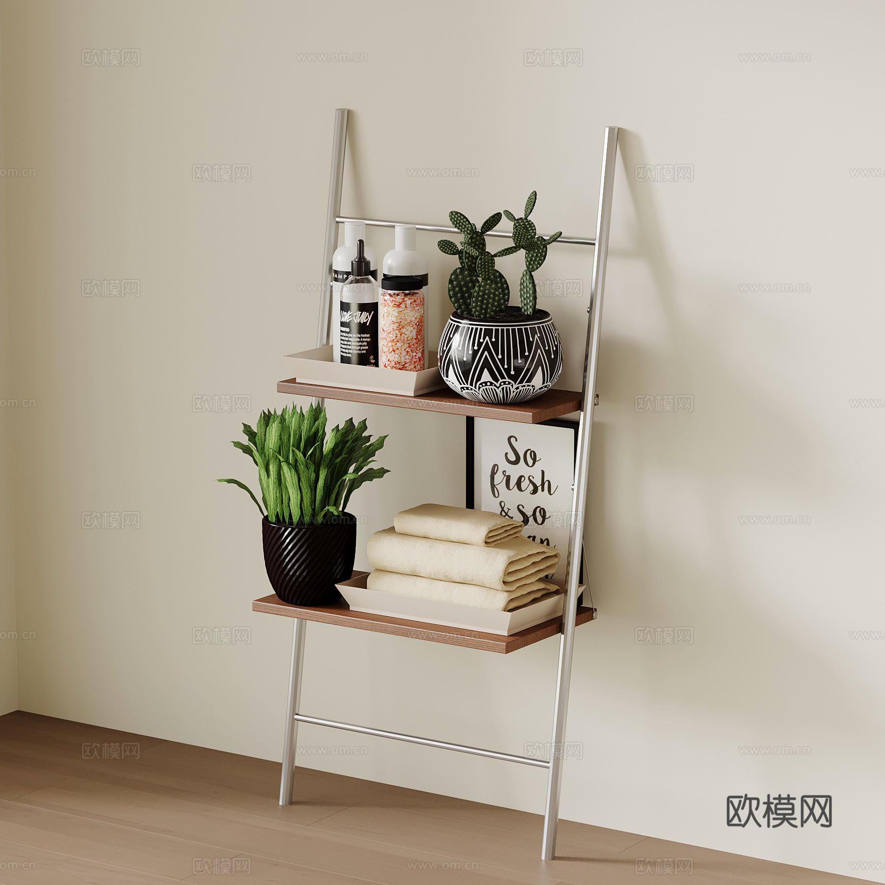 现代中古风置物架 花架 装饰架su模型