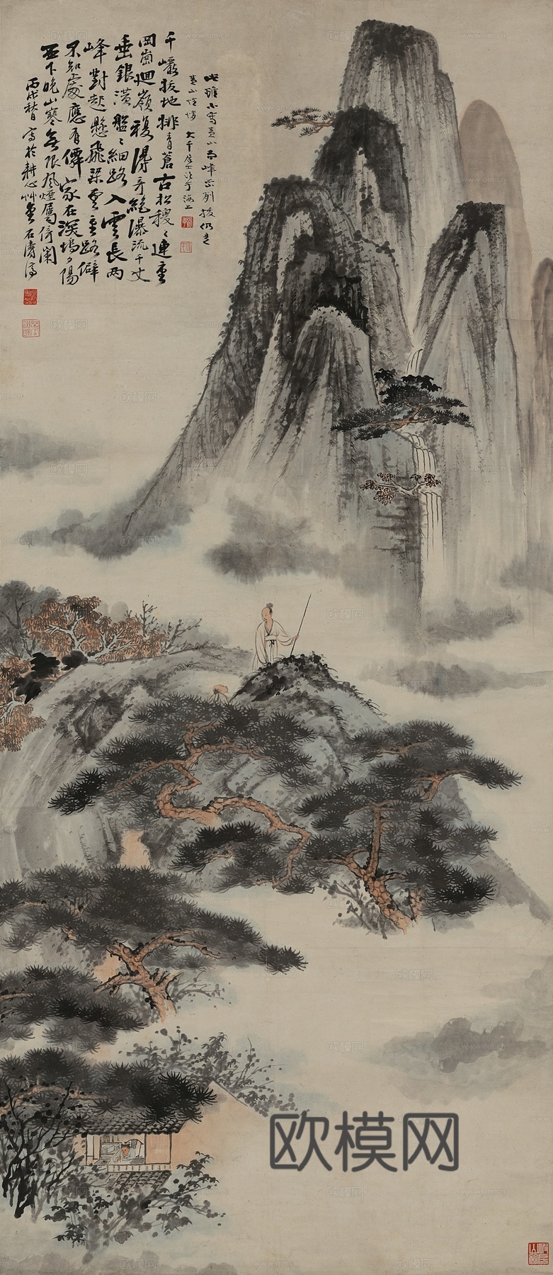 张大千绘画作品，中国近现代水墨画，写意水墨画拟石涛山水