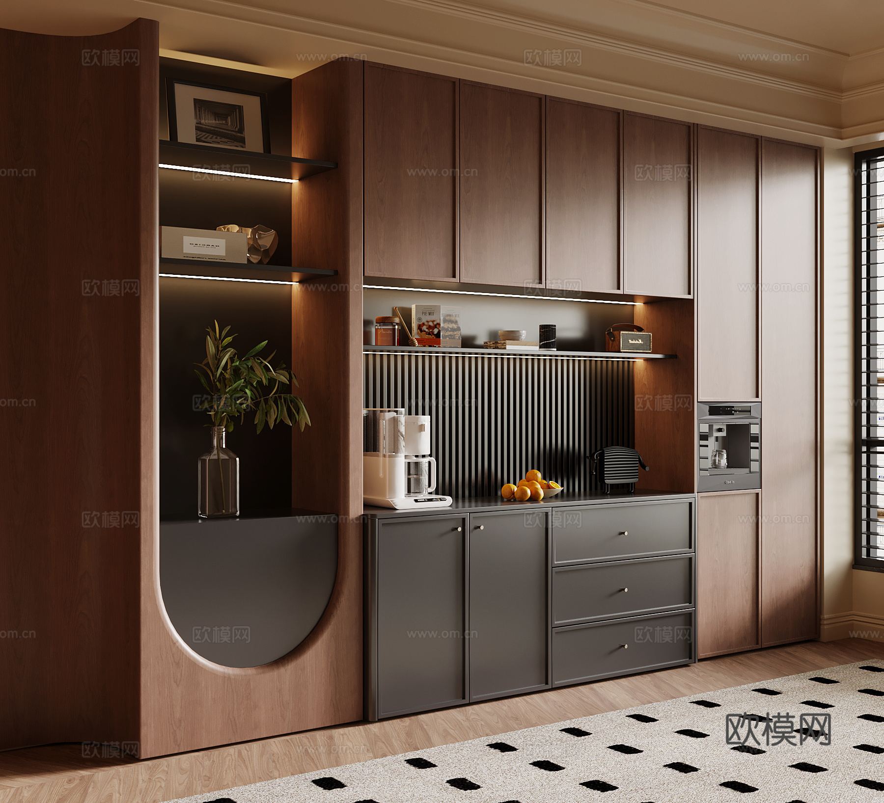 中古风餐边柜 橱柜su模型