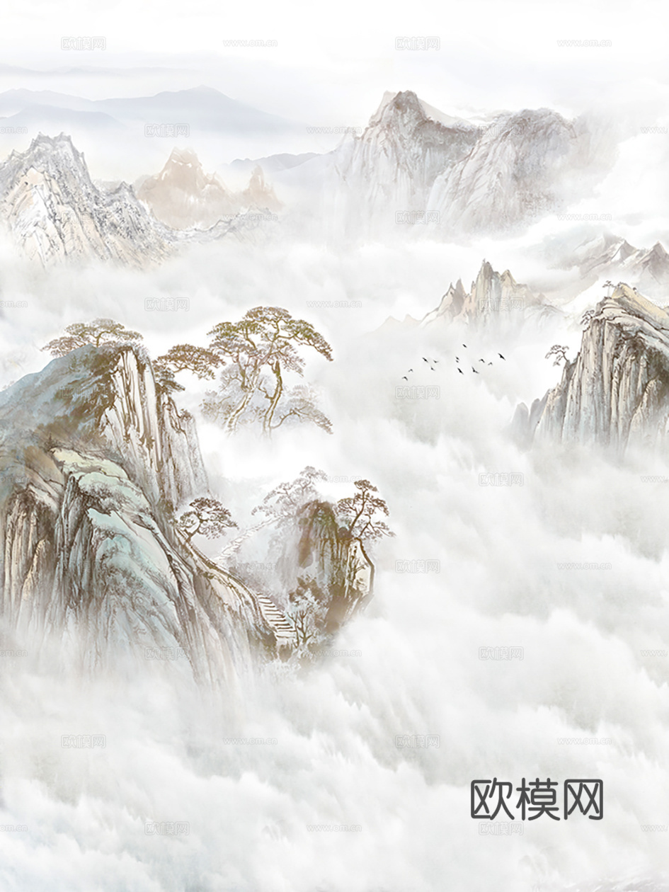 中式轻奢山水大理石 山脉风景大理石贴图