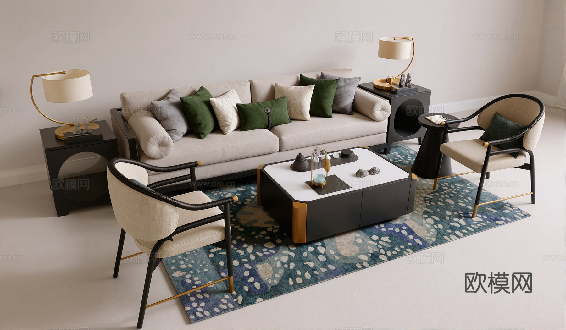 新中式沙发组合su模型