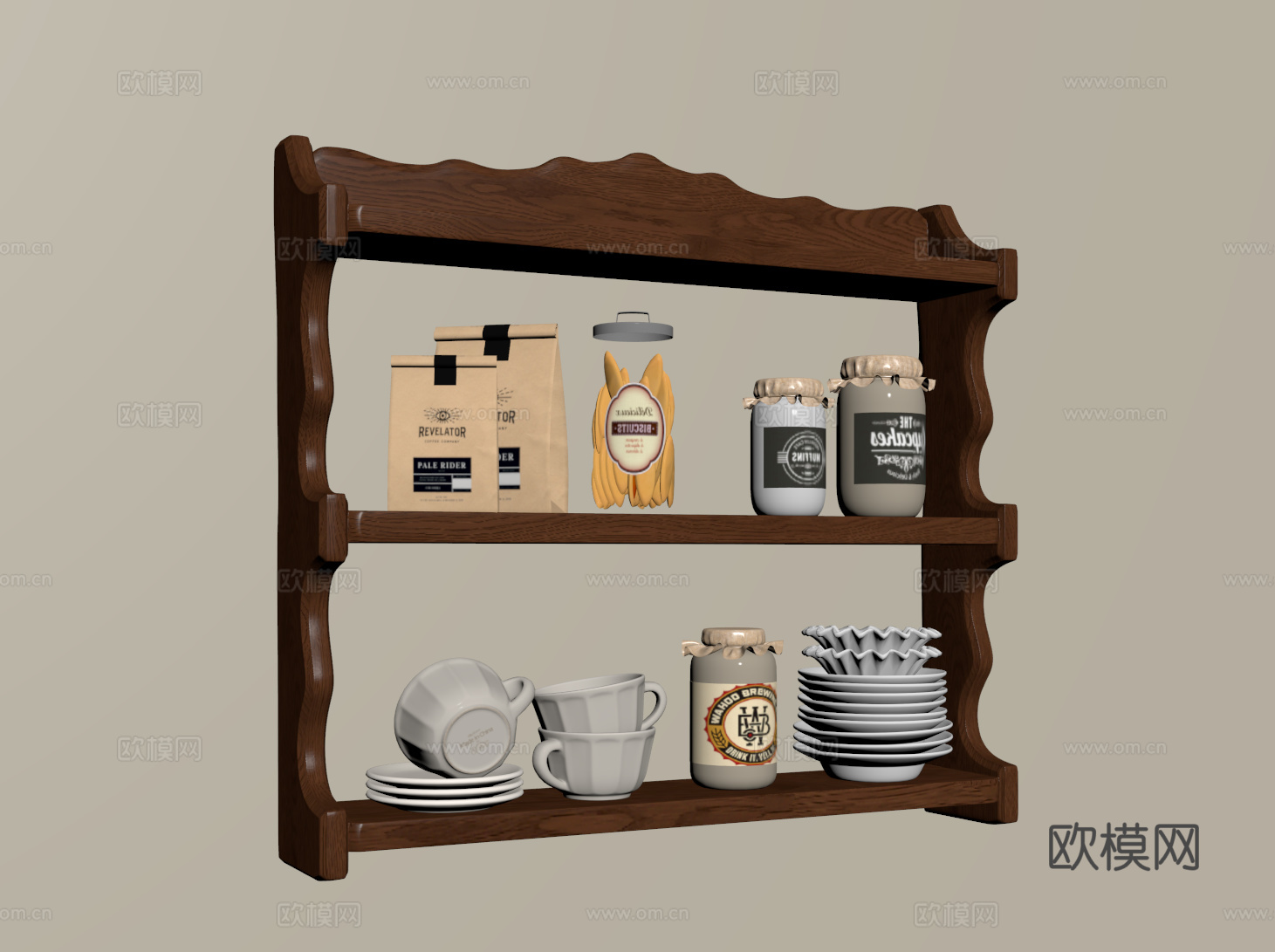法式置物架 复古收纳架 壁挂餐厅装饰架 书架 咖啡厅杯架su模型