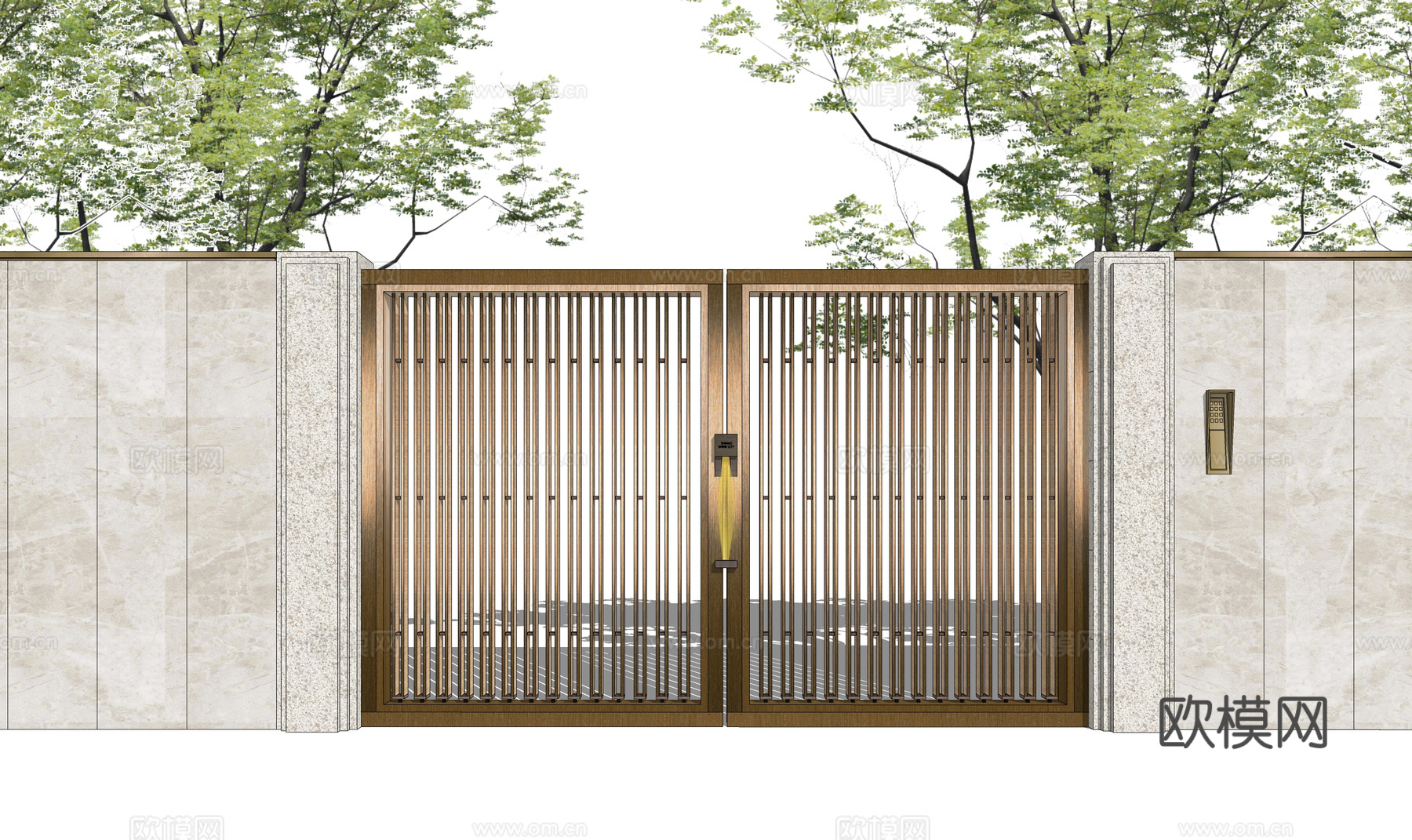 庭院门 门 庭院 屋顶花园 庭院灯 水池 造景 微景观su模型