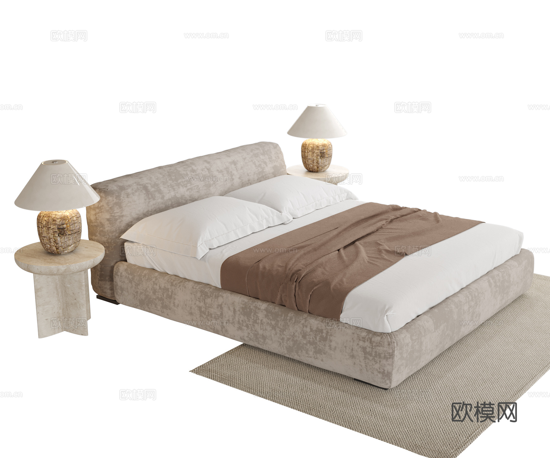 现代双人床 台灯su模型