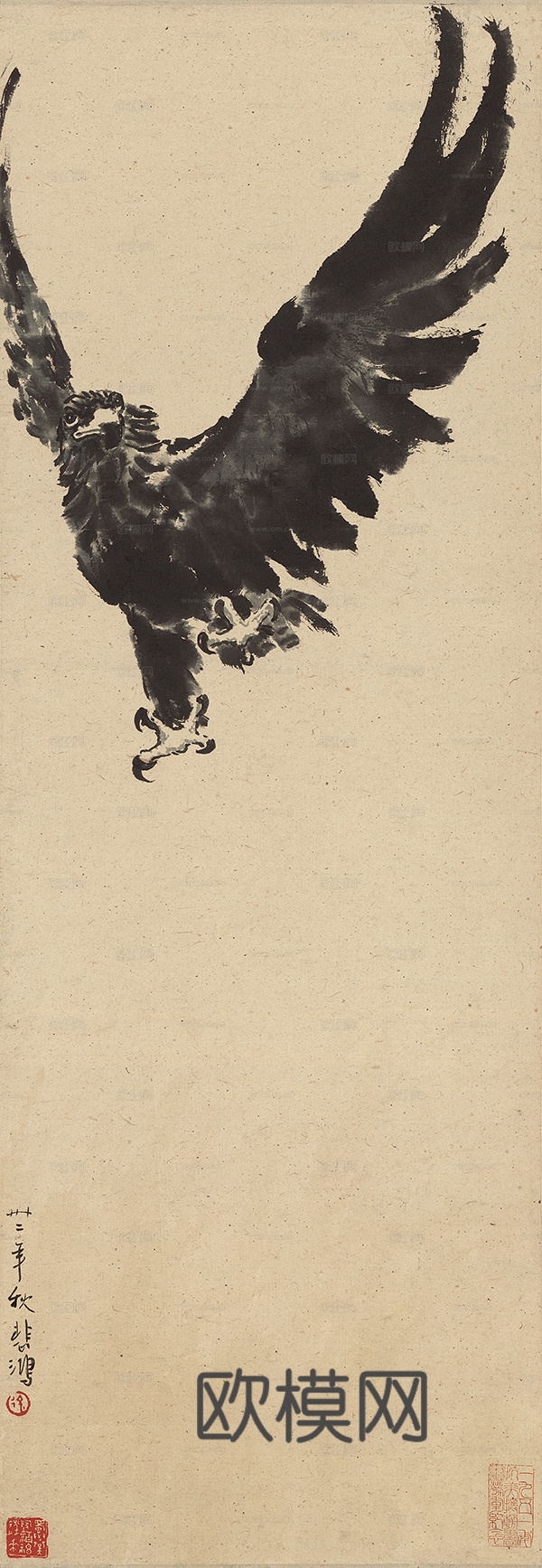 徐悲鸿水墨画，水墨花鸟动物画，近现代水墨画， 雄鹰 纸本29