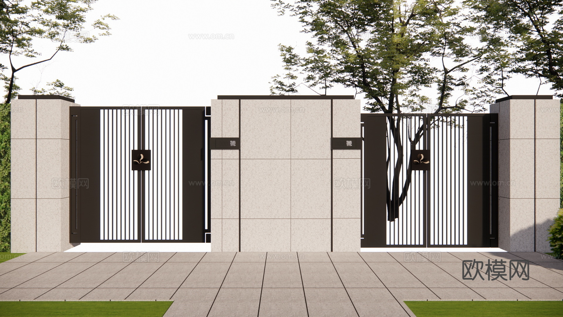 庭院门 门 庭院 屋顶花园 庭院灯 水池 造景 微景观su模型
