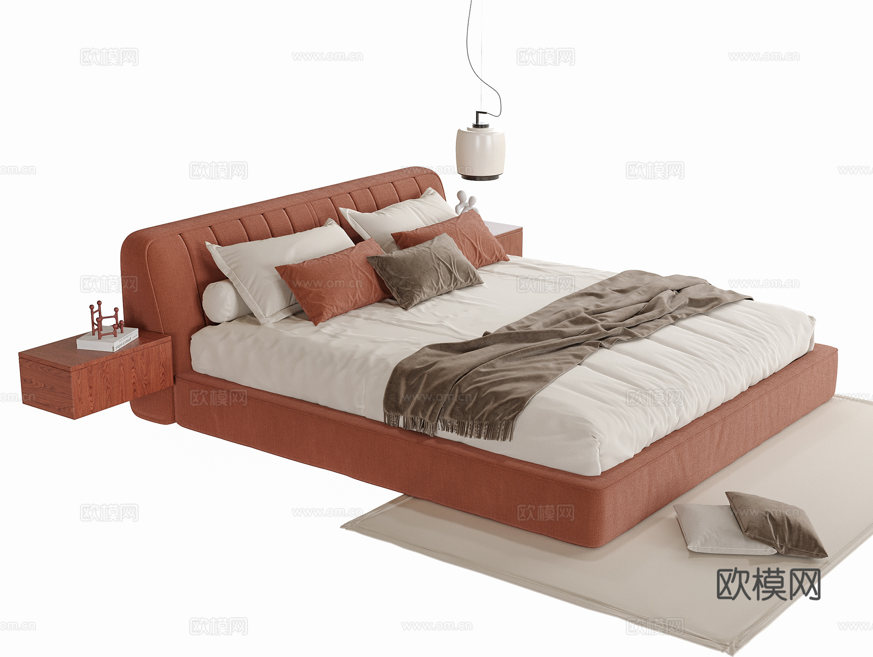 现代双人床 单人床su模型