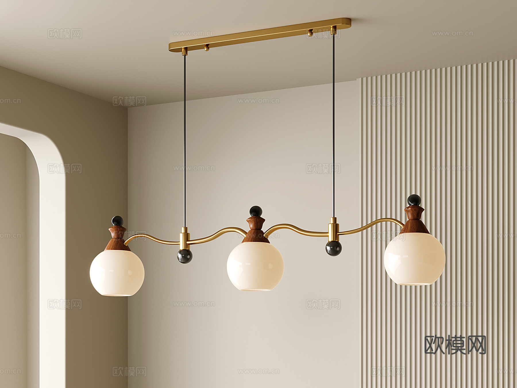 法式餐厅吊灯 复古三头吧台吊灯3d模型