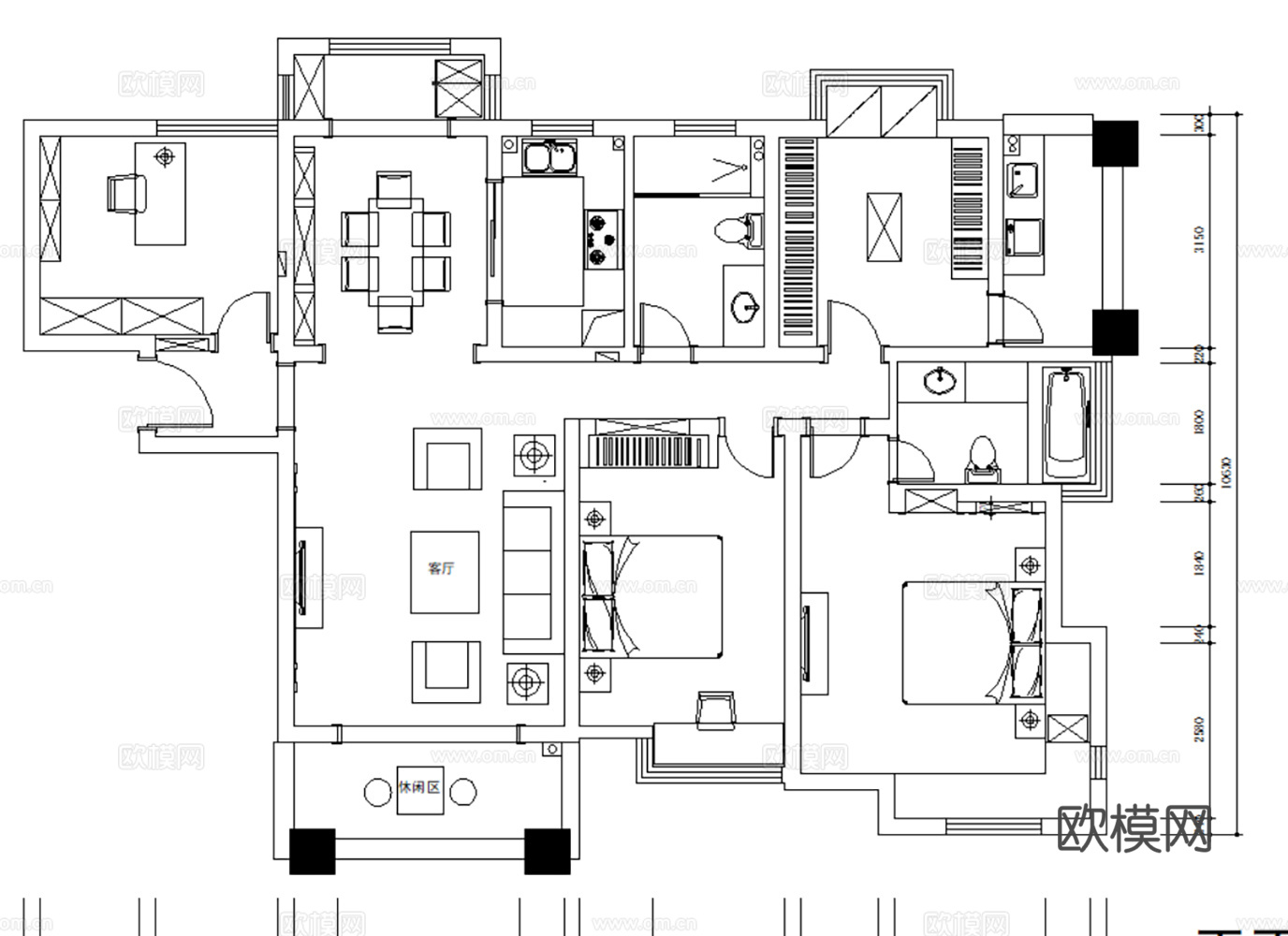 10套美式古典风格住在样板间大平层别墅复式CAD施工图效果图cad施工图