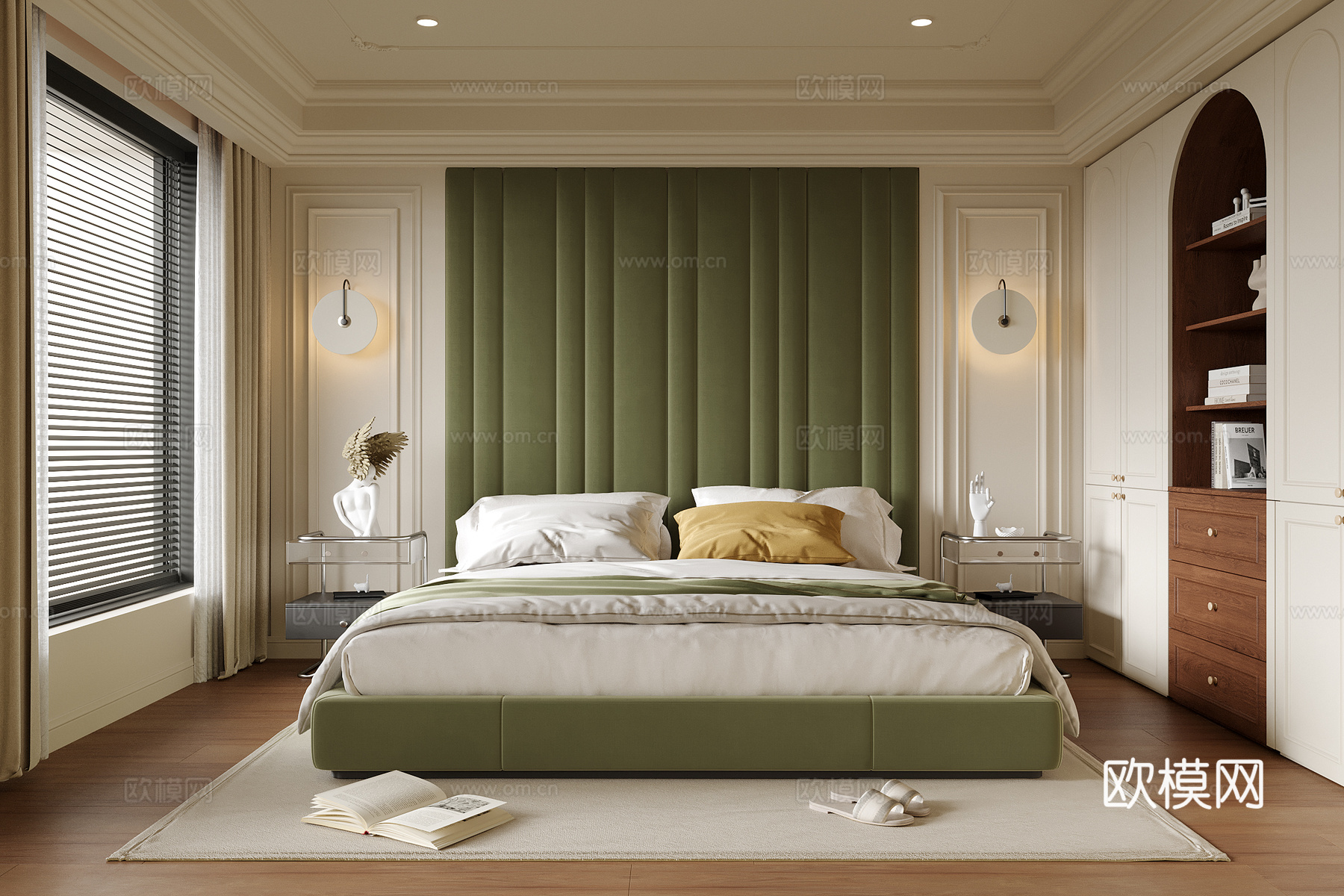 现代卧室 双人床 床头柜su模型