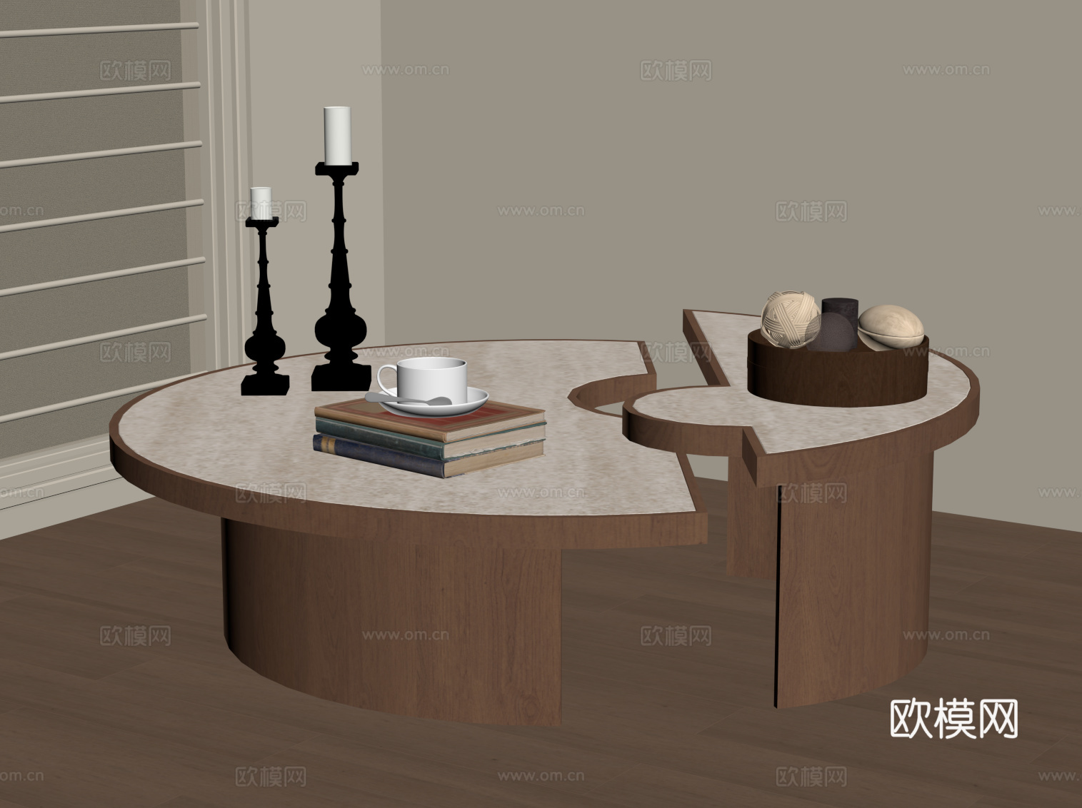侘寂中古茶几su模型