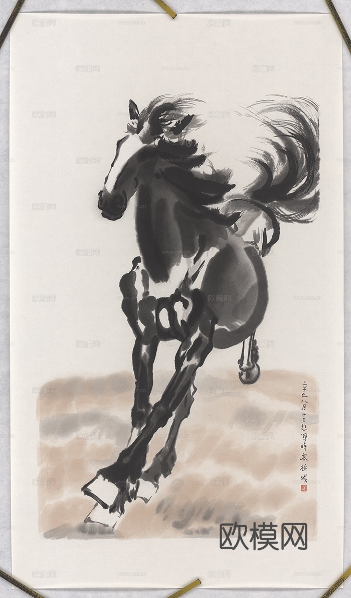 徐悲鸿水墨画，水墨花鸟动物画，近现代水墨画， 奔马（圣彩虹原