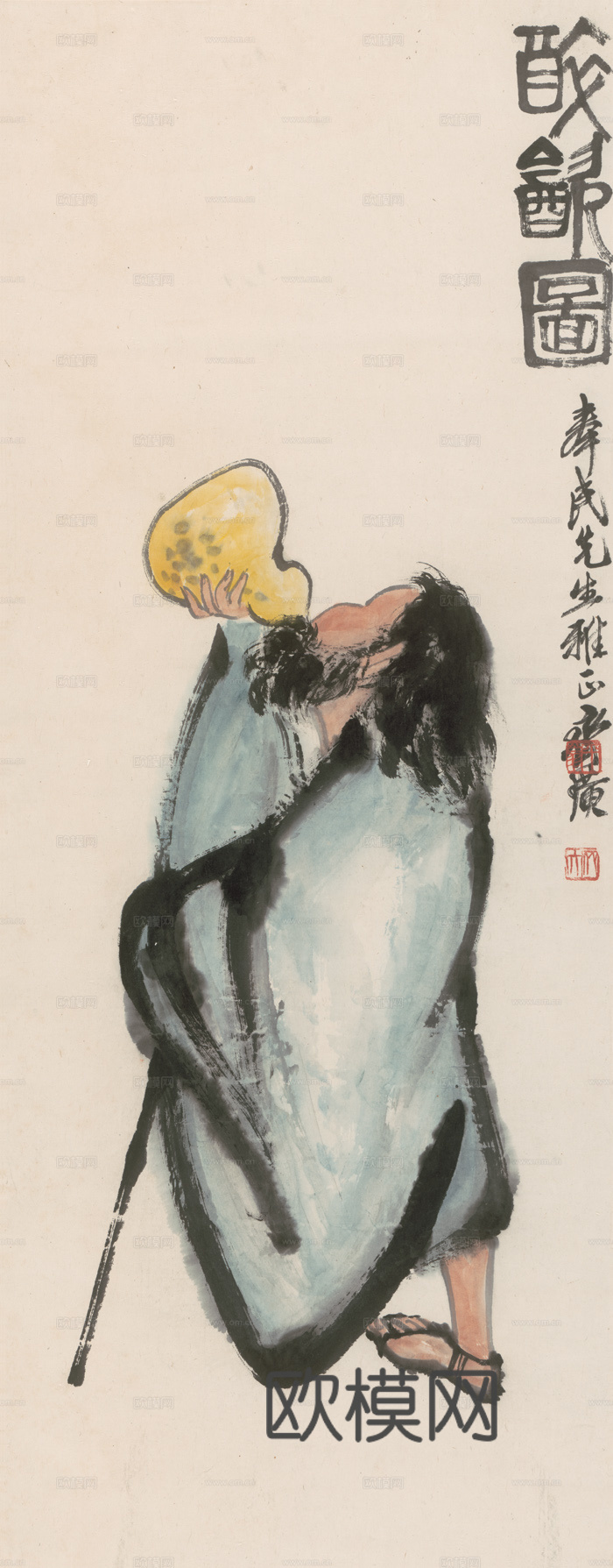 齐白石写意水墨画，近现代水墨画 醉归图-N 42x108