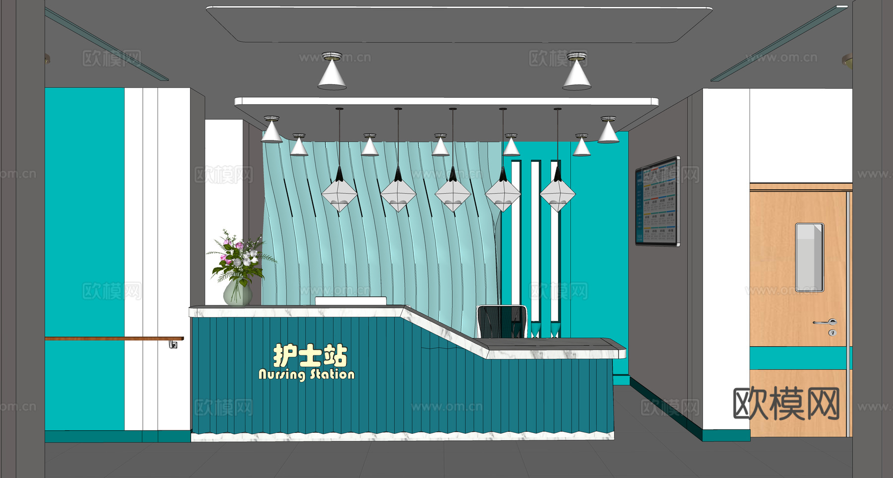 0067护士站 医院前台 咨询台 接待台su模型