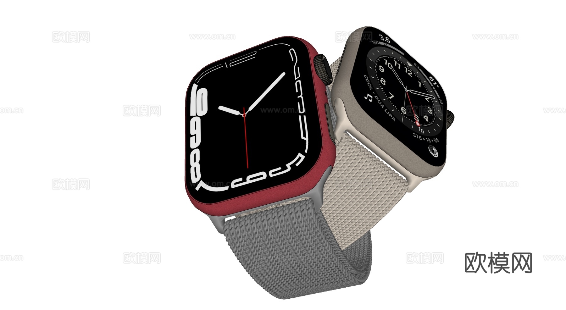 现代方形智能手表 编织表带 apple watch 苹果表su模型