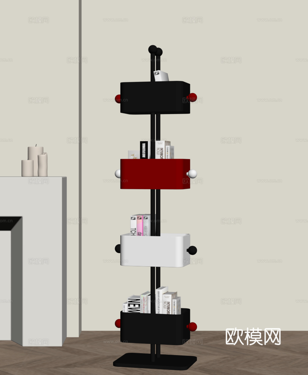 现代儿童书架 置物架 多巴胺书架su模型