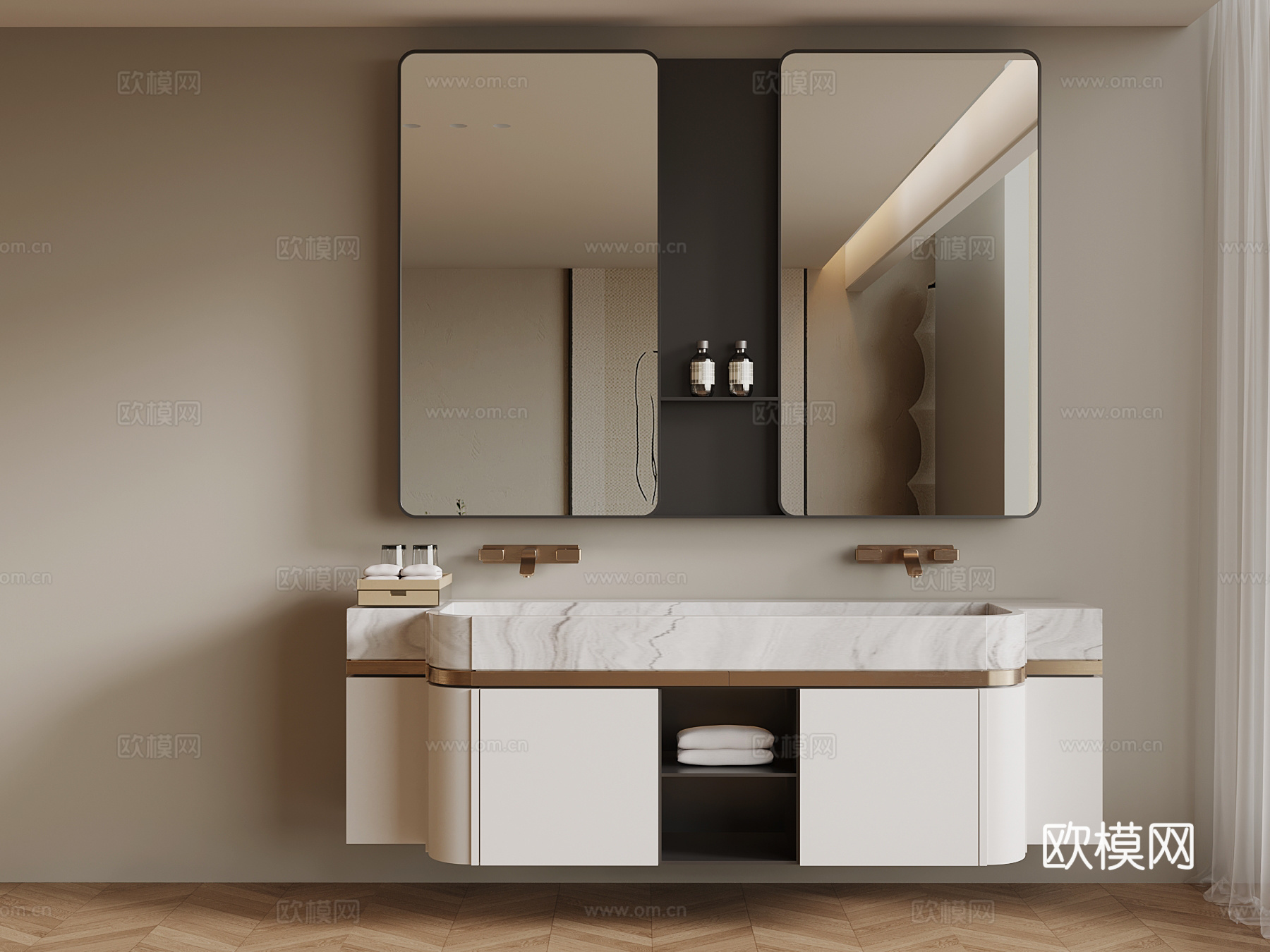 现代轻奢风浴室柜su模型