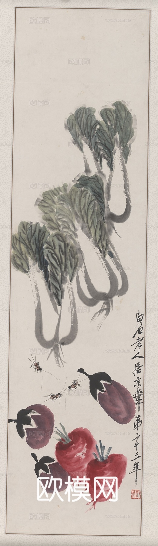 齐白石写意水墨画，近现代水墨画 白菜 萝卜 茄子