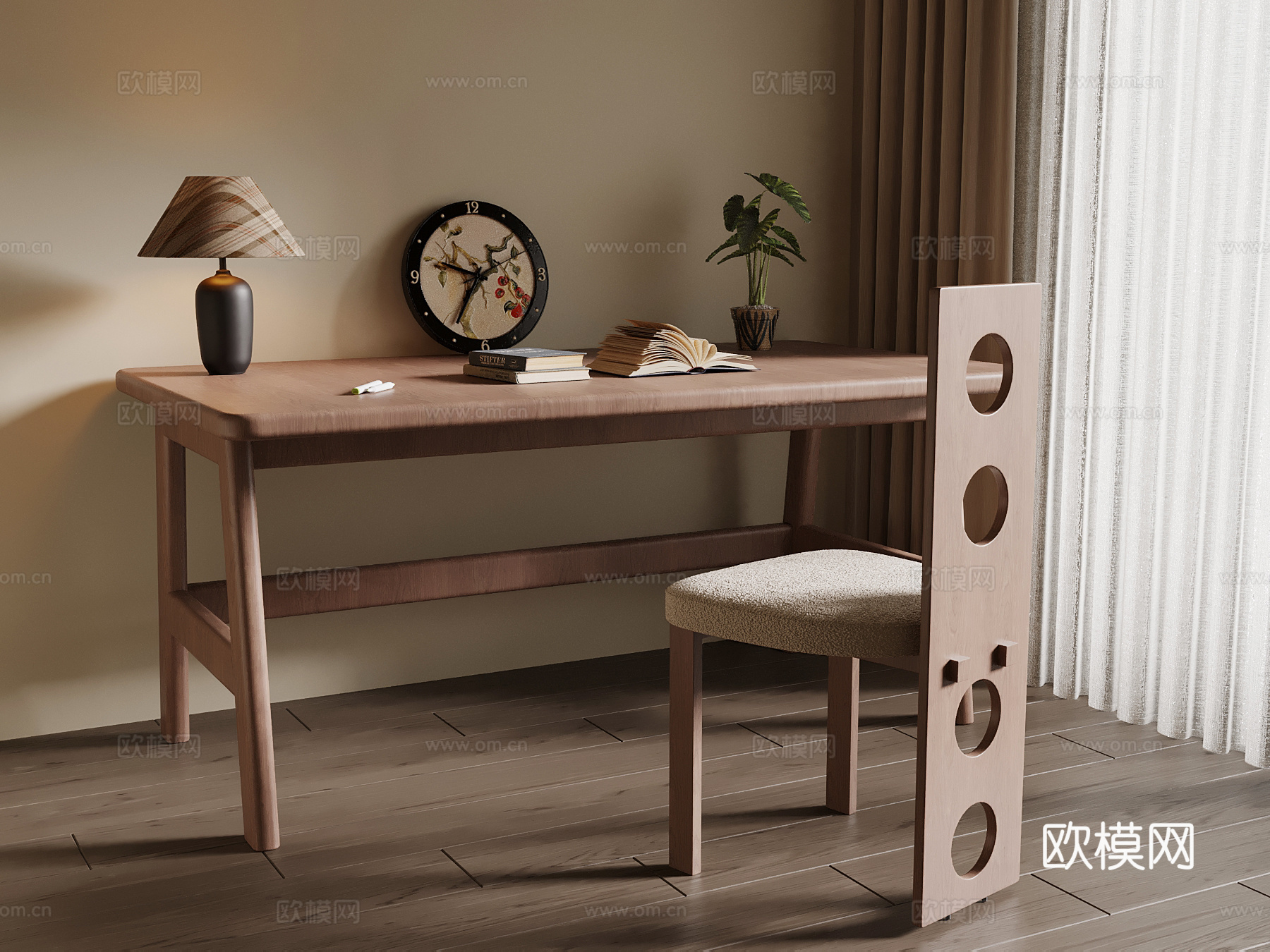 中古风书桌椅su模型