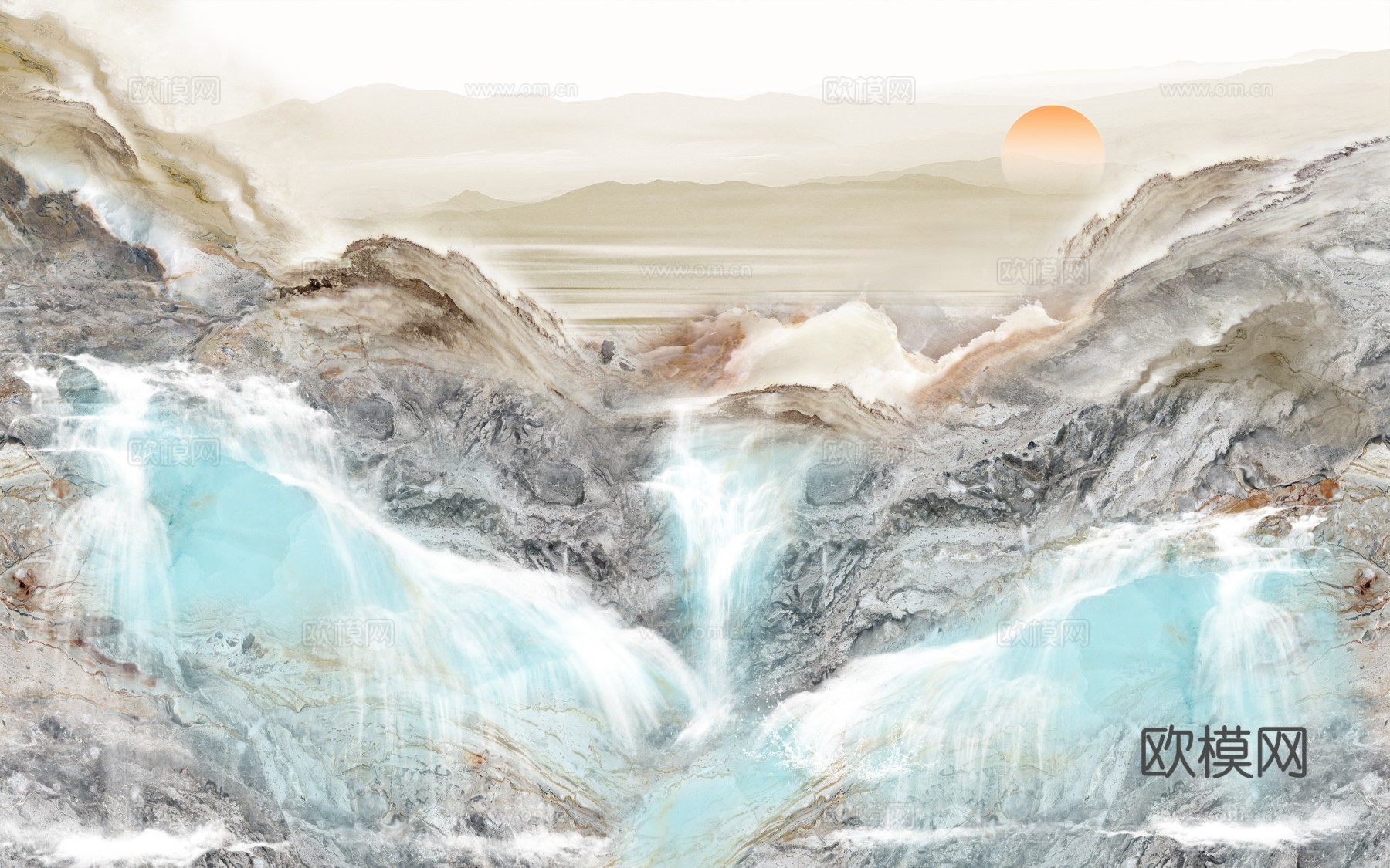 中式轻奢山水大理石 山脉风景大理石贴图