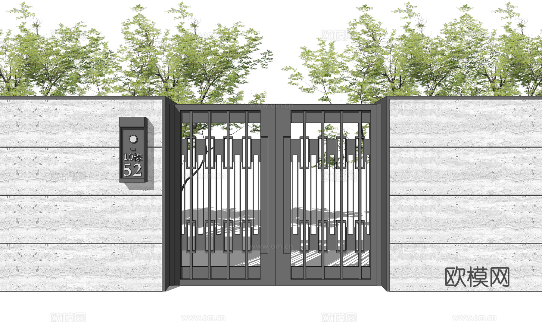 庭院门 门 庭院 屋顶花园 庭院灯 水池 造景 微景观su模型