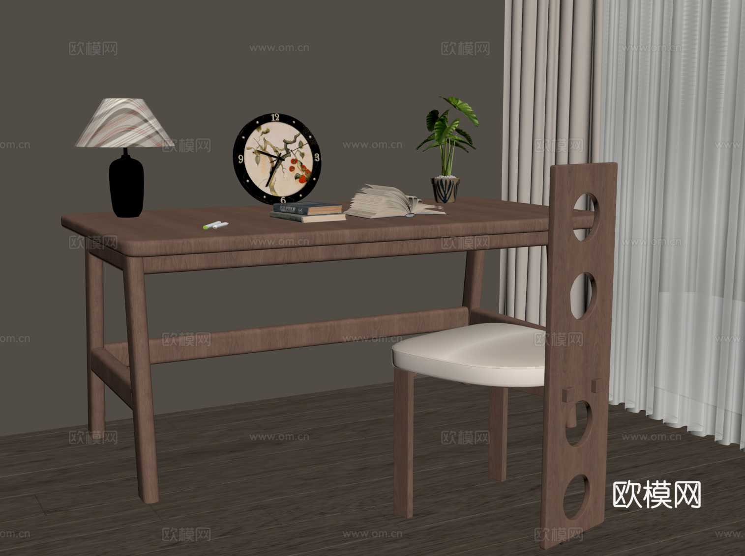 中古风书桌椅su模型