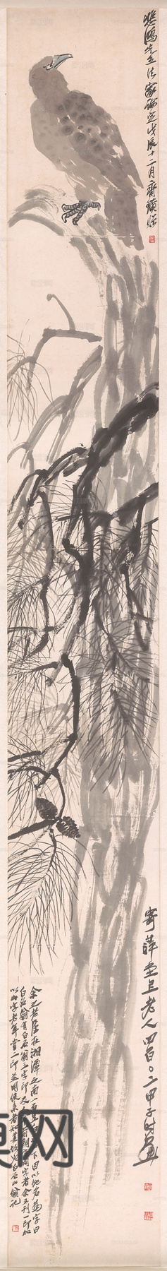 徐悲鸿水墨画，水墨花鸟动物画，近现代水墨画， 老鹰 38x2