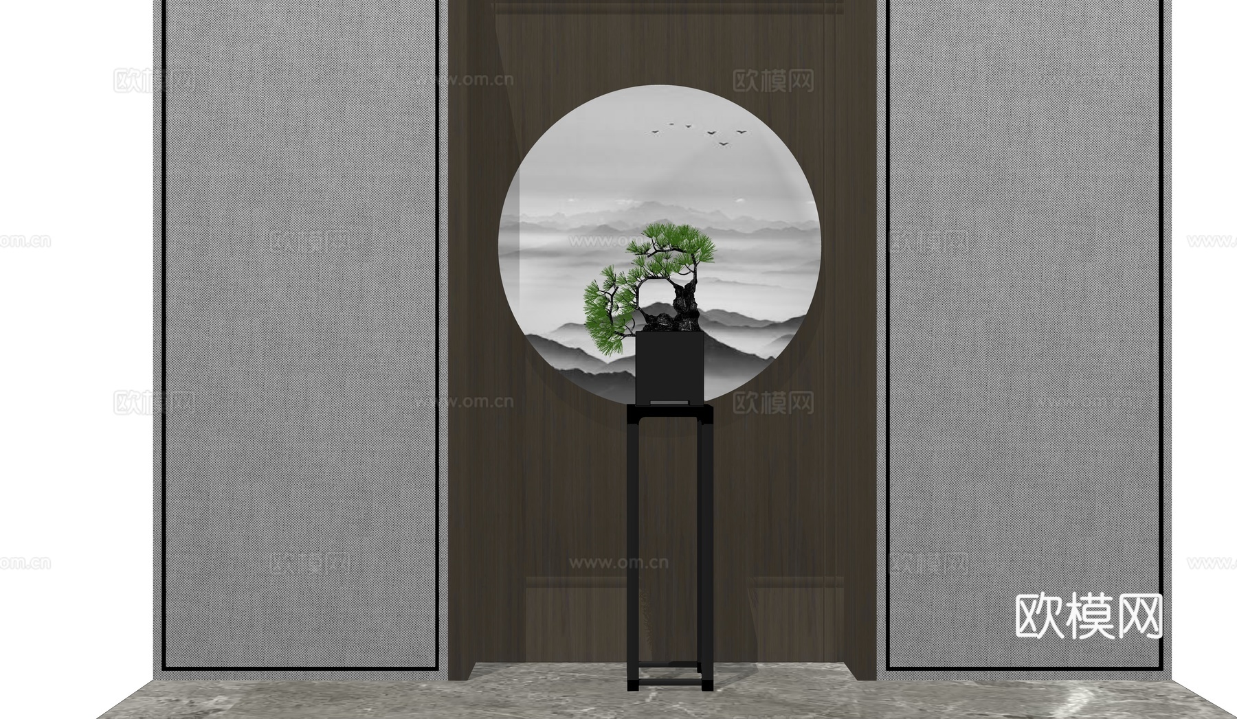 新中式端景条案玄关柜su模型