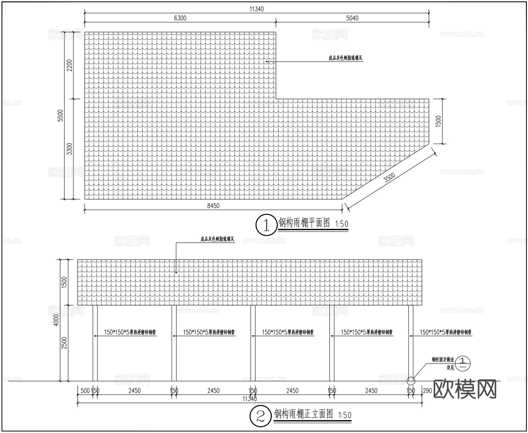 14套雨棚自行车雨棚张拉膜节点大样图详图CAD施工图cad施工图下载（渲染图8）
