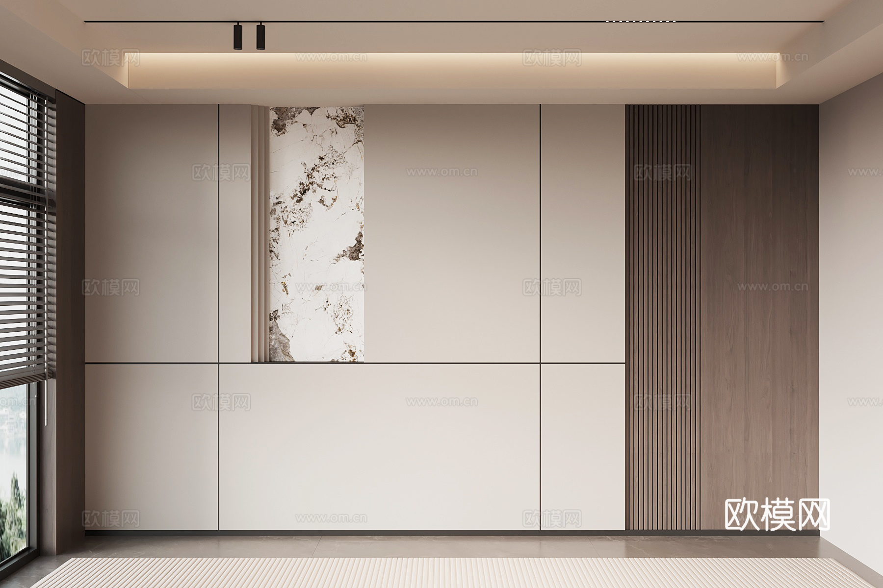 现代意式床头背景墙 客厅背景墙su模型