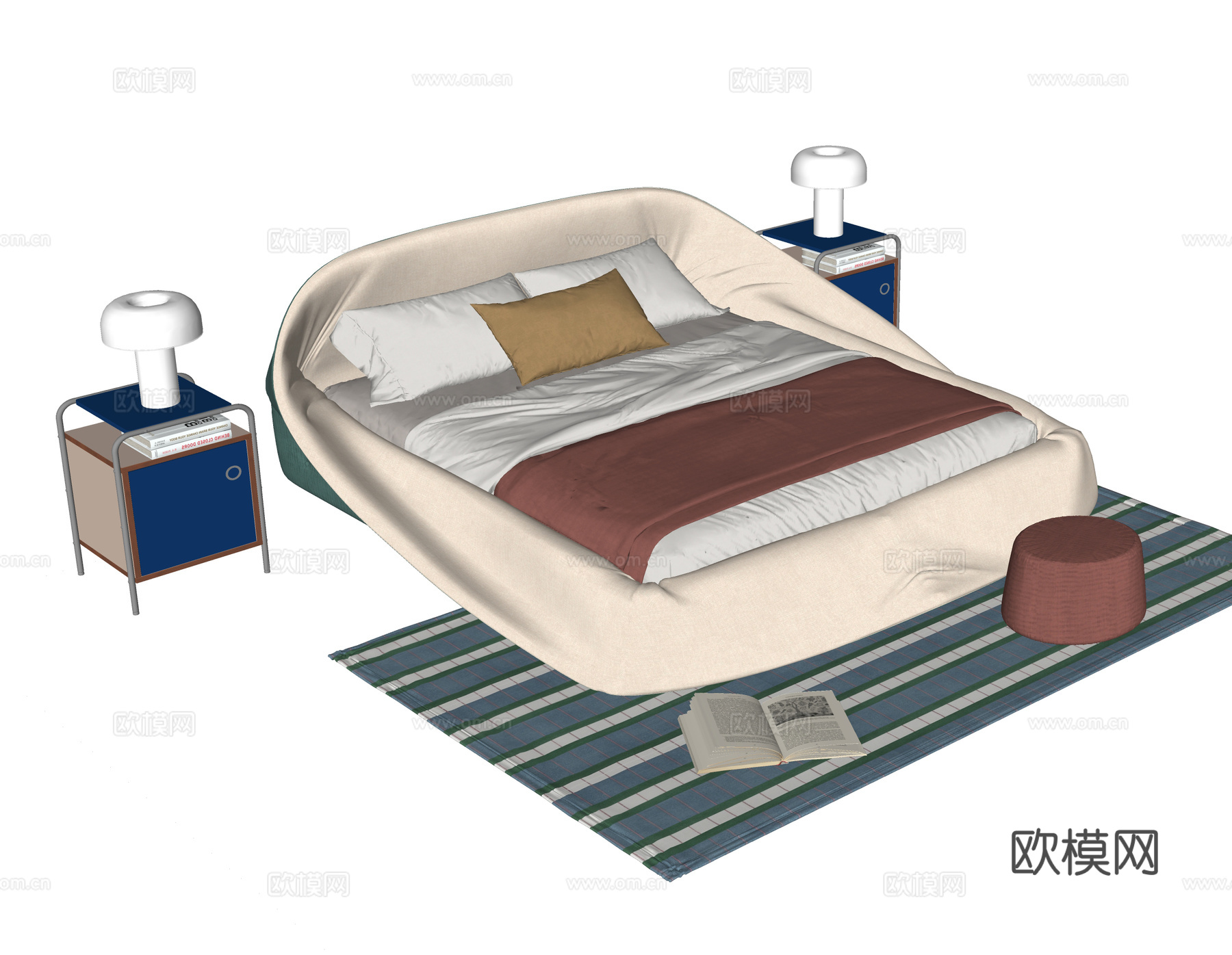 现代儿童床 儿童床头柜su模型
