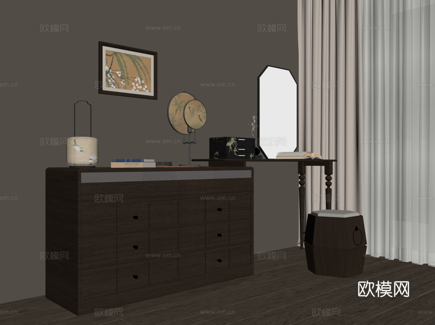 新中式梳妆台su模型