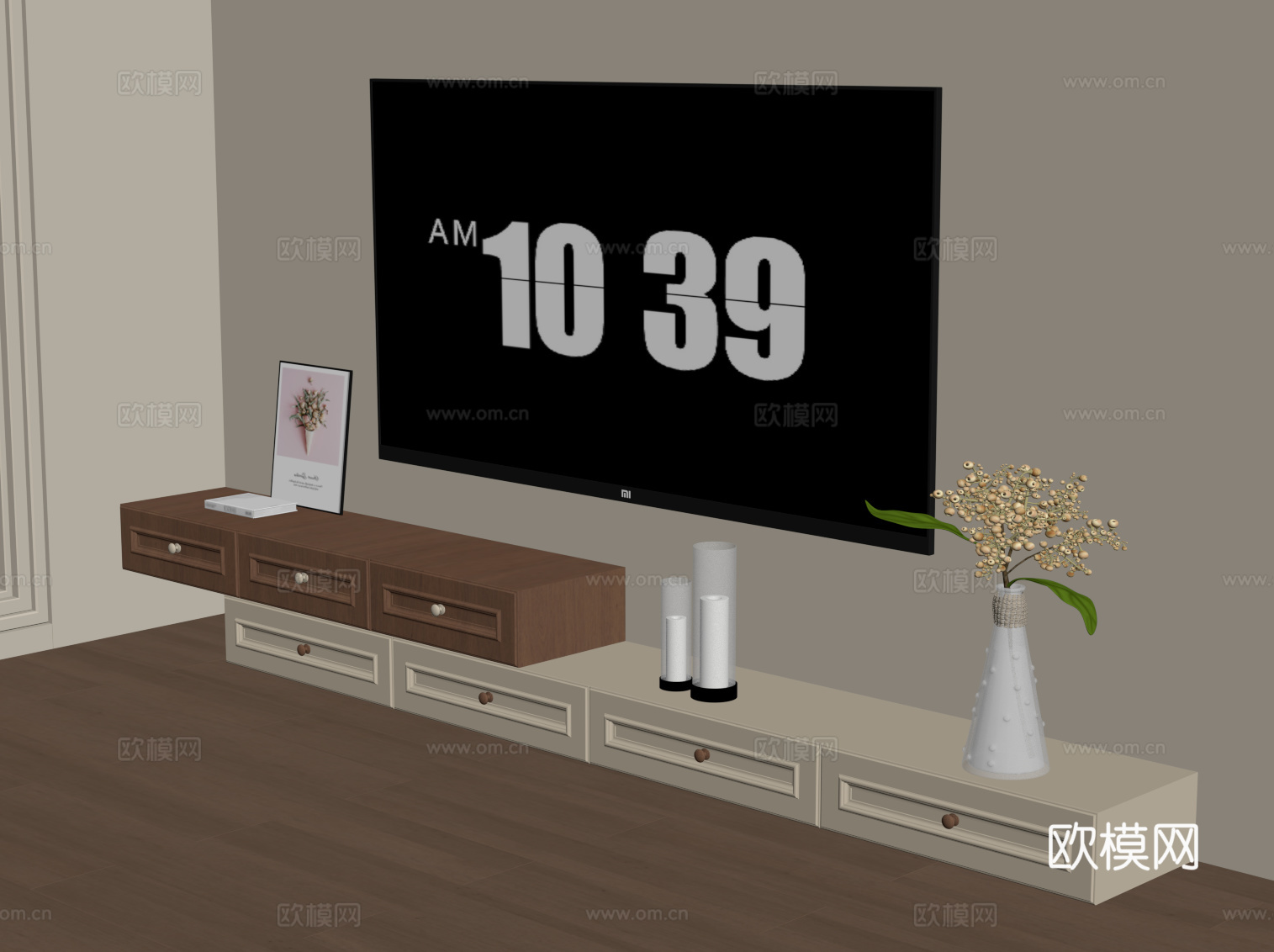 侘寂中古电视柜 边柜su模型